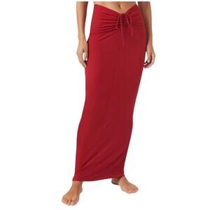SKIMS Brick Red Soft Lounge Ribbed Ruched Long Maxi Skirt Size Medium